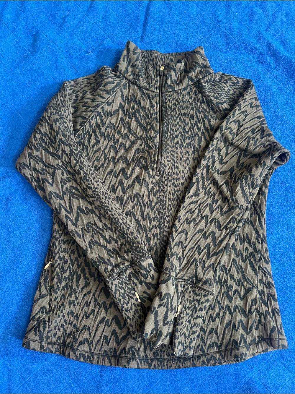 Lucy Black and Brown Animal-Print Half-Zip Utility Pullover